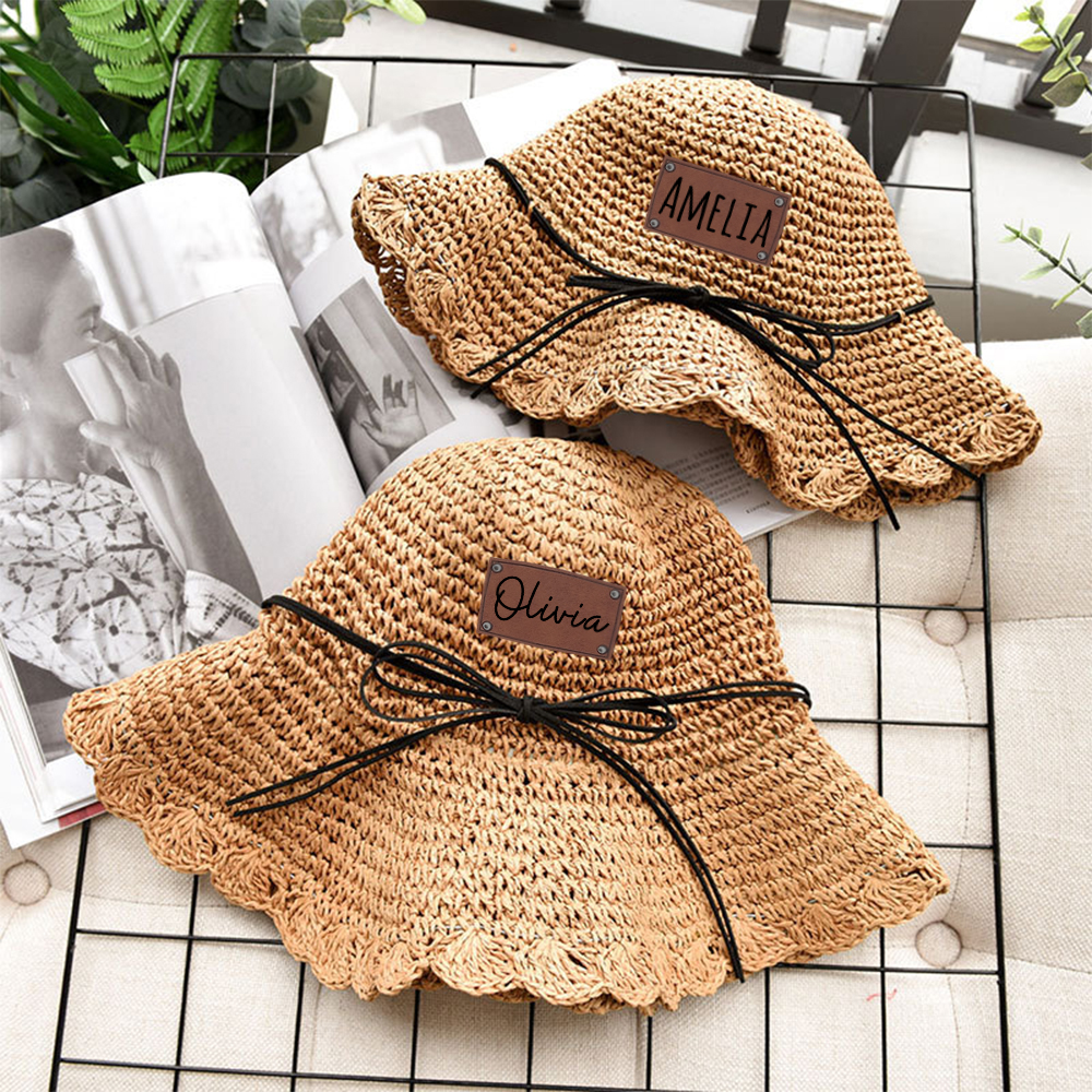 Personalized Bow Leather Patch Straw Hat for Comfort & Unique | CWBeach86