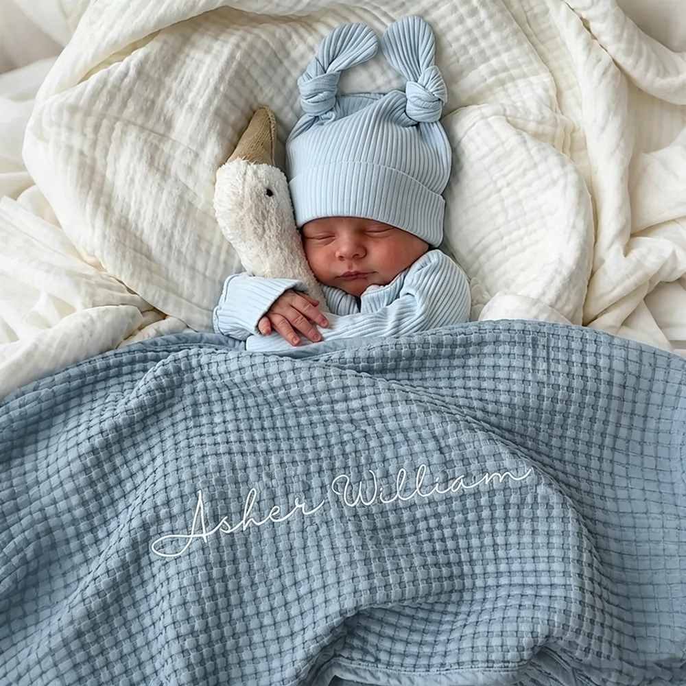 Personalized Embroidered Baby Waffle Cotton Blanket | CWBaby508