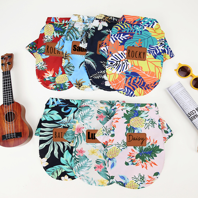 Personalized Leather Patch Hawaiian Pet Shirt | BKPet51