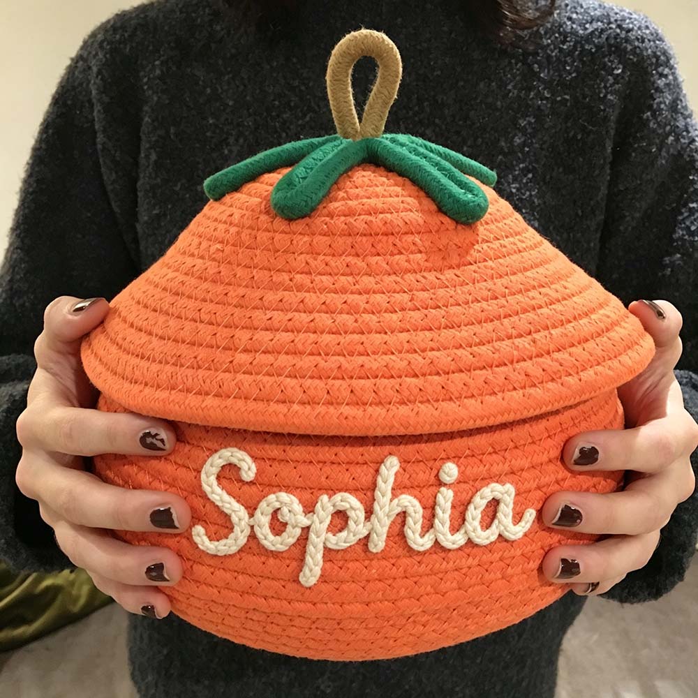 Personalized Hand Embroidered Halloween Pumpkin Treat Bucket | CWHalloween106