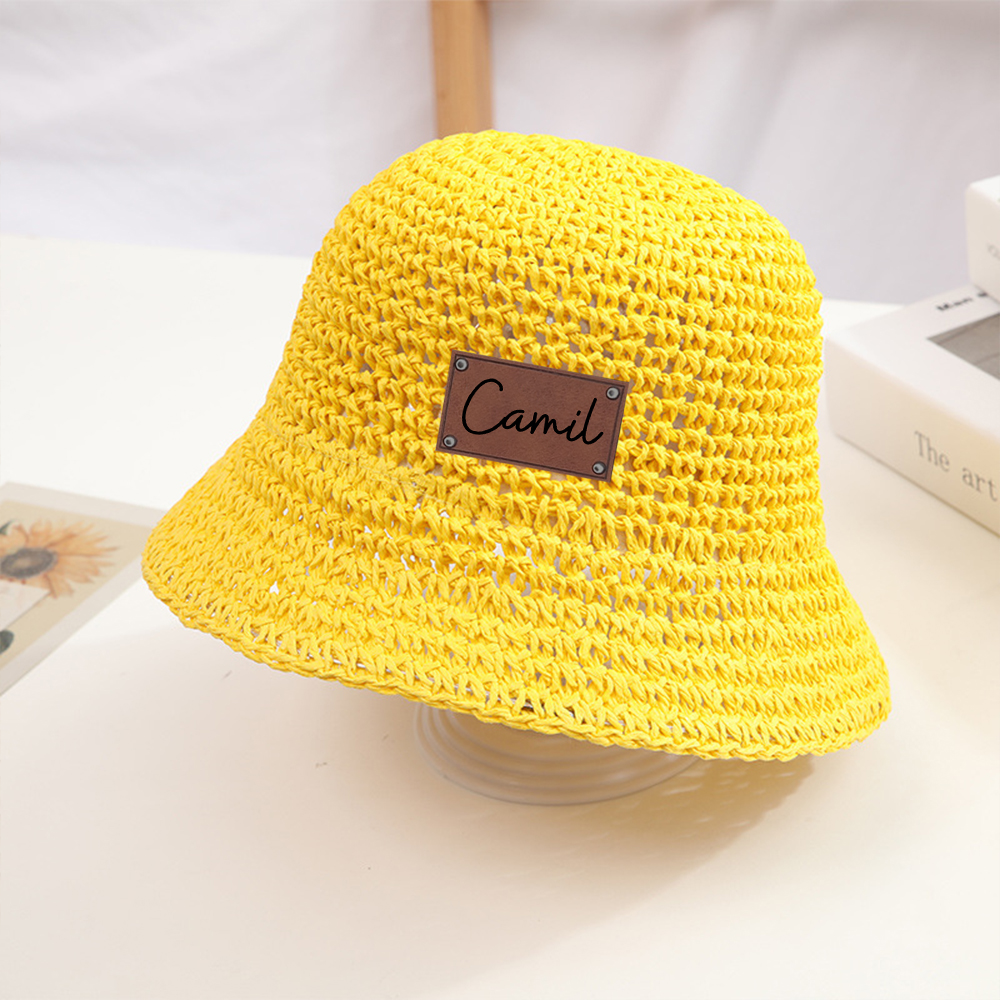 Personalized Colorful Leather Patch Straw Hat for Comfort & Unique | CWBeach86