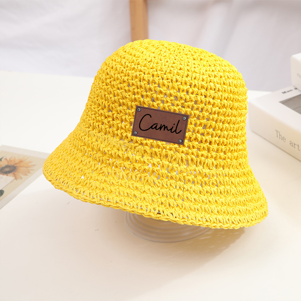 Personalized Colorful Leather Patch Straw Hat for Comfort & Unique | CWBeach86