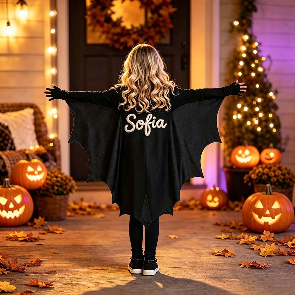 Personalized Hand Embroidered Halloween Kids Bat Wing Cape | CWHalloween121