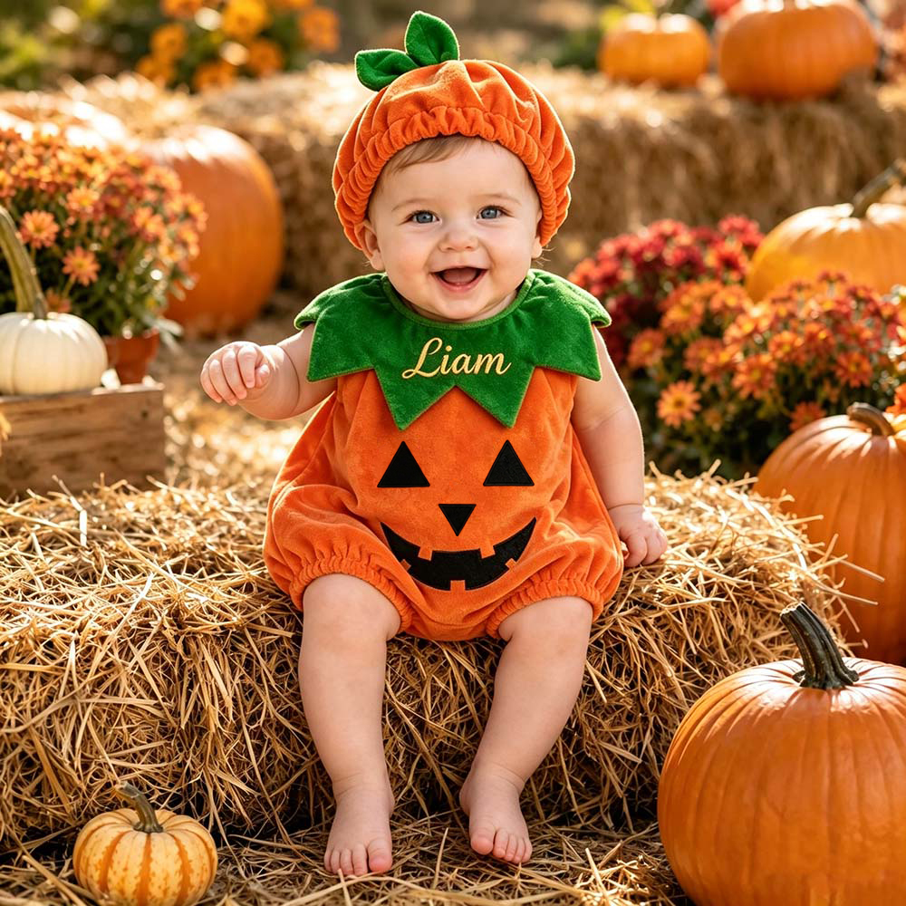 Personalized Embroidered Baby Pumpkin Halloween Costume Set | CWHalloween125