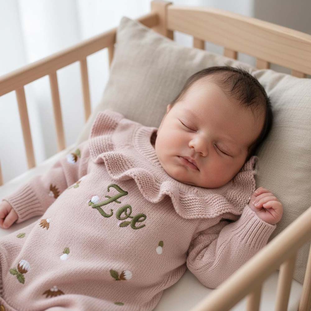 Personalized Embroidered Baby Knit Ruffle Romper | CWBaby519