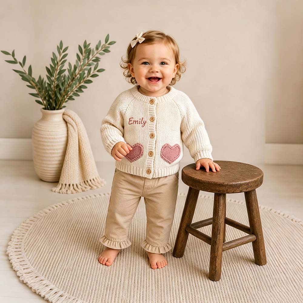 Personalized Embroidered Baby Heart Cardigan | CWBaby521