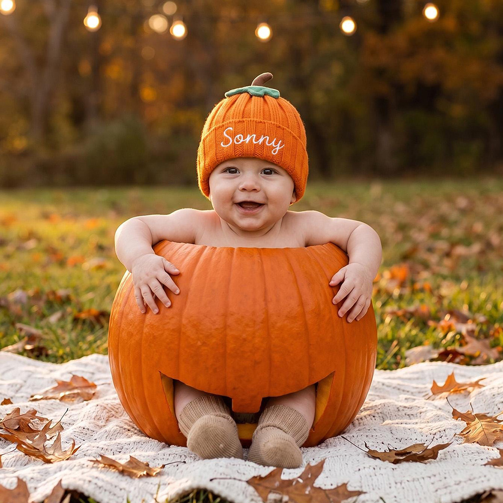Personalized Embroidered Pumpkin Wool Beanie | CWHalloween126