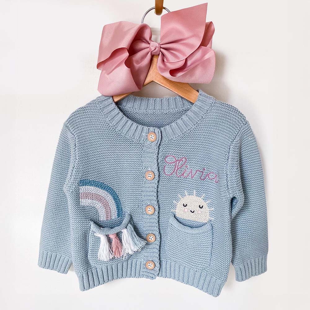Personalized Embroidered Baby Sunshine Rainbow Cardigan | CWBaby522