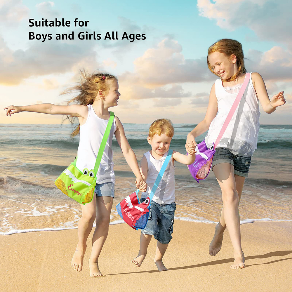 Personalized Kids Crocodile Seashell Zipper Mesh Beach Bag | CWBeach93