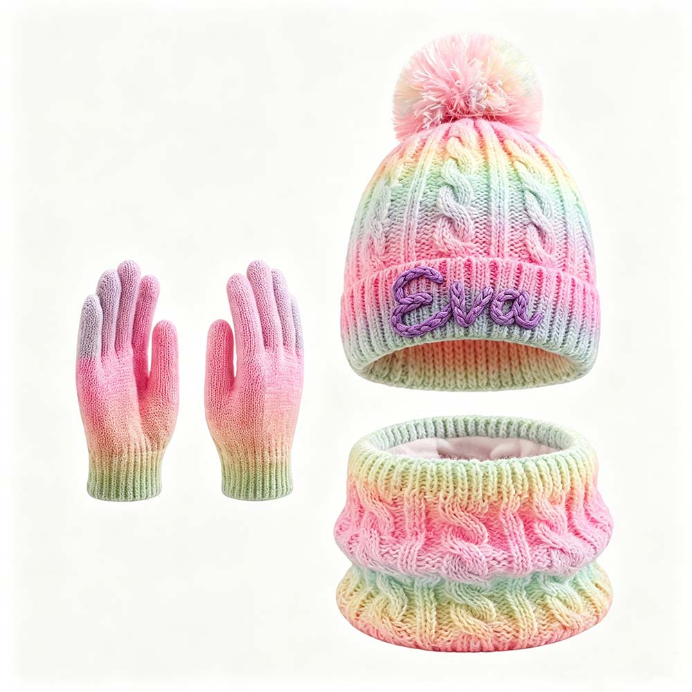 Personalized Hand Embroidered Gradient Knit Winter Outfit Set | HSKid86
