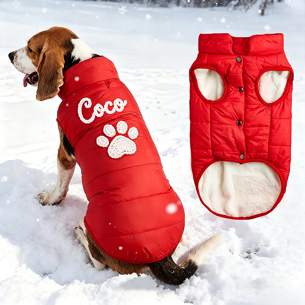 Personalized Hand Embroidered Pet Winter Warm Puffer Vest | BKPet576