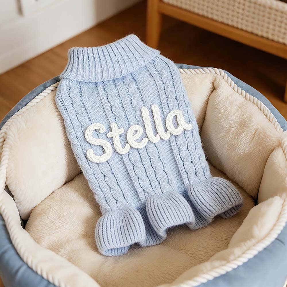 Personalized Hand Embroidered Pet Knitted Ruffle Sweater Dress | BKPet578
