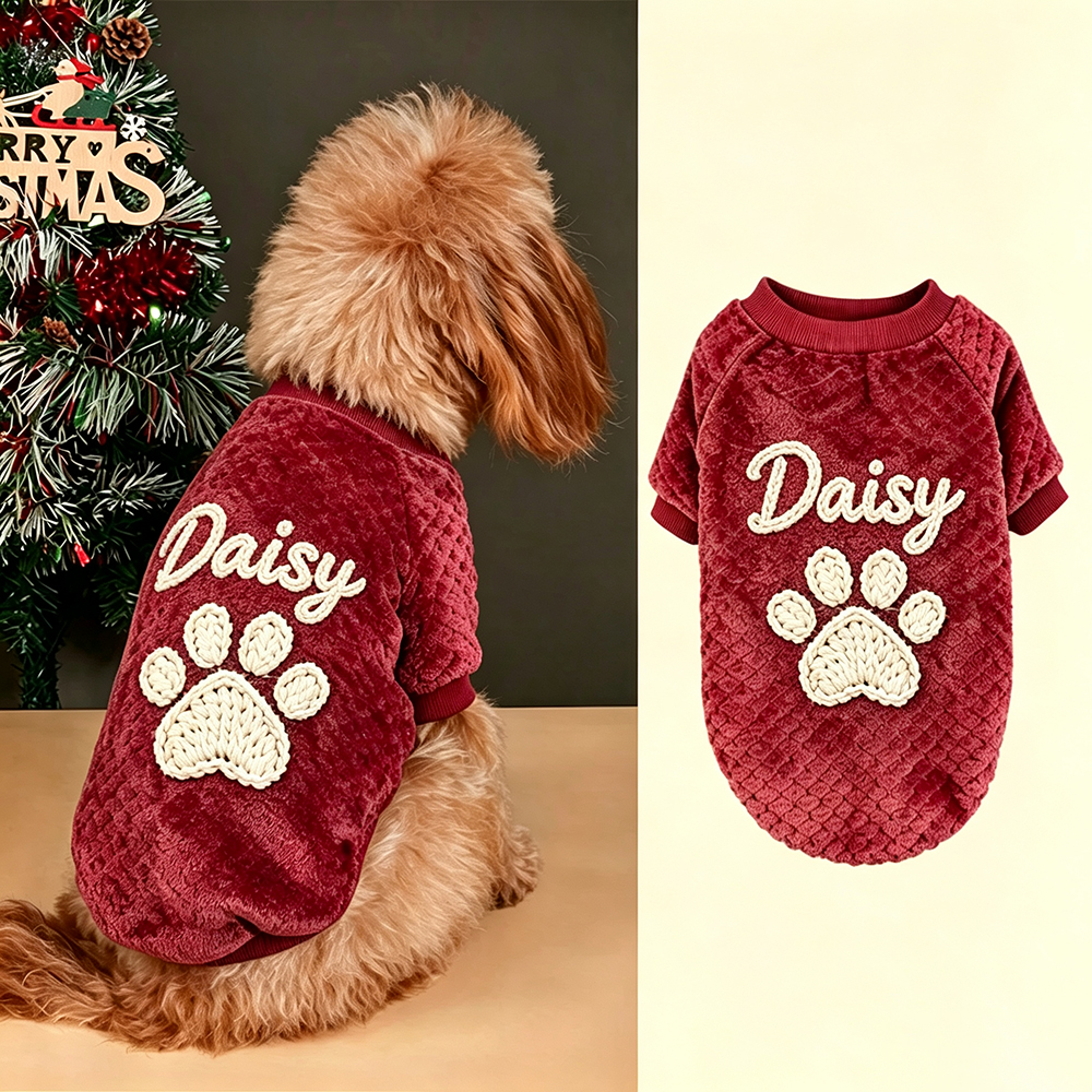 Personalized Hand Embroidered Christmas Pet Fleece Thermal Outfit | BKPet579