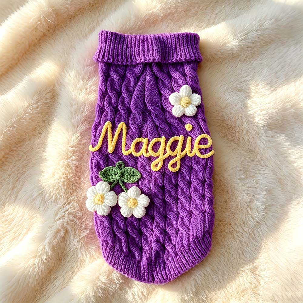 Personalized Hand Embroidered Pets Knit Turtleneck | BKPet580