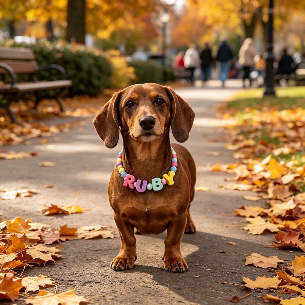 Personalized Colorful Letter Beaded Adjustable Puppy Name Necklace | BKPet581