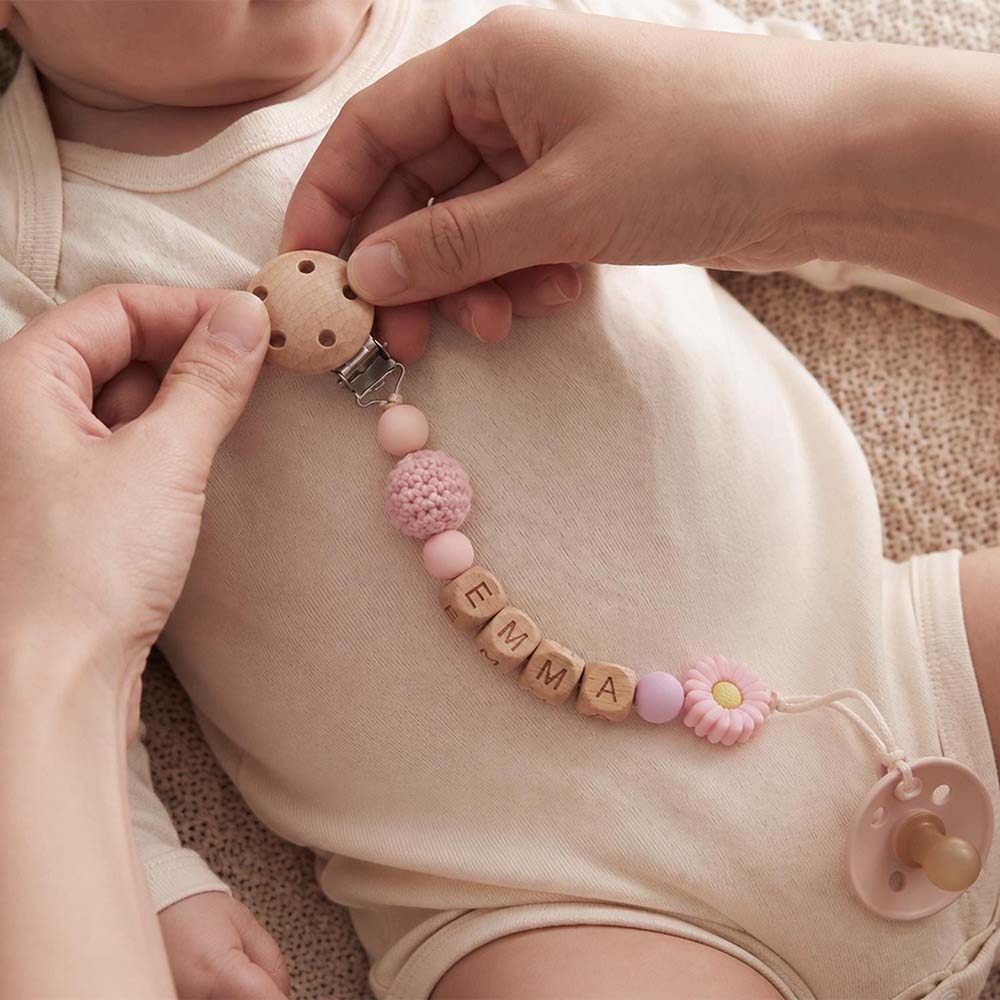 Personalized Baby Wooden Letter Bead Pacifier Clip | CWToy205