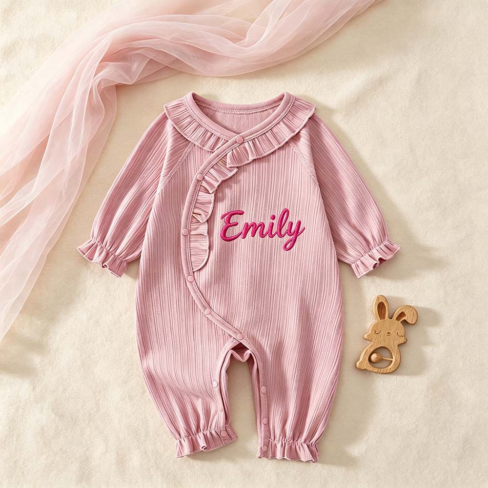 Personalized Embroidered Long Sleeve Buttons Ruffle Coming Home Outfit | CWBaby532