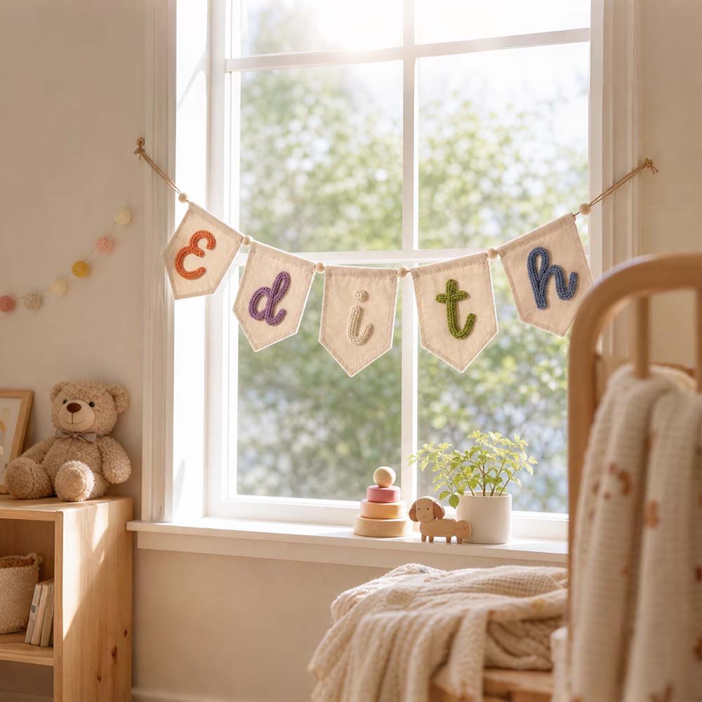 Personalized Hand Embroidered Yarn Letter Banner Decoration | CWGift105