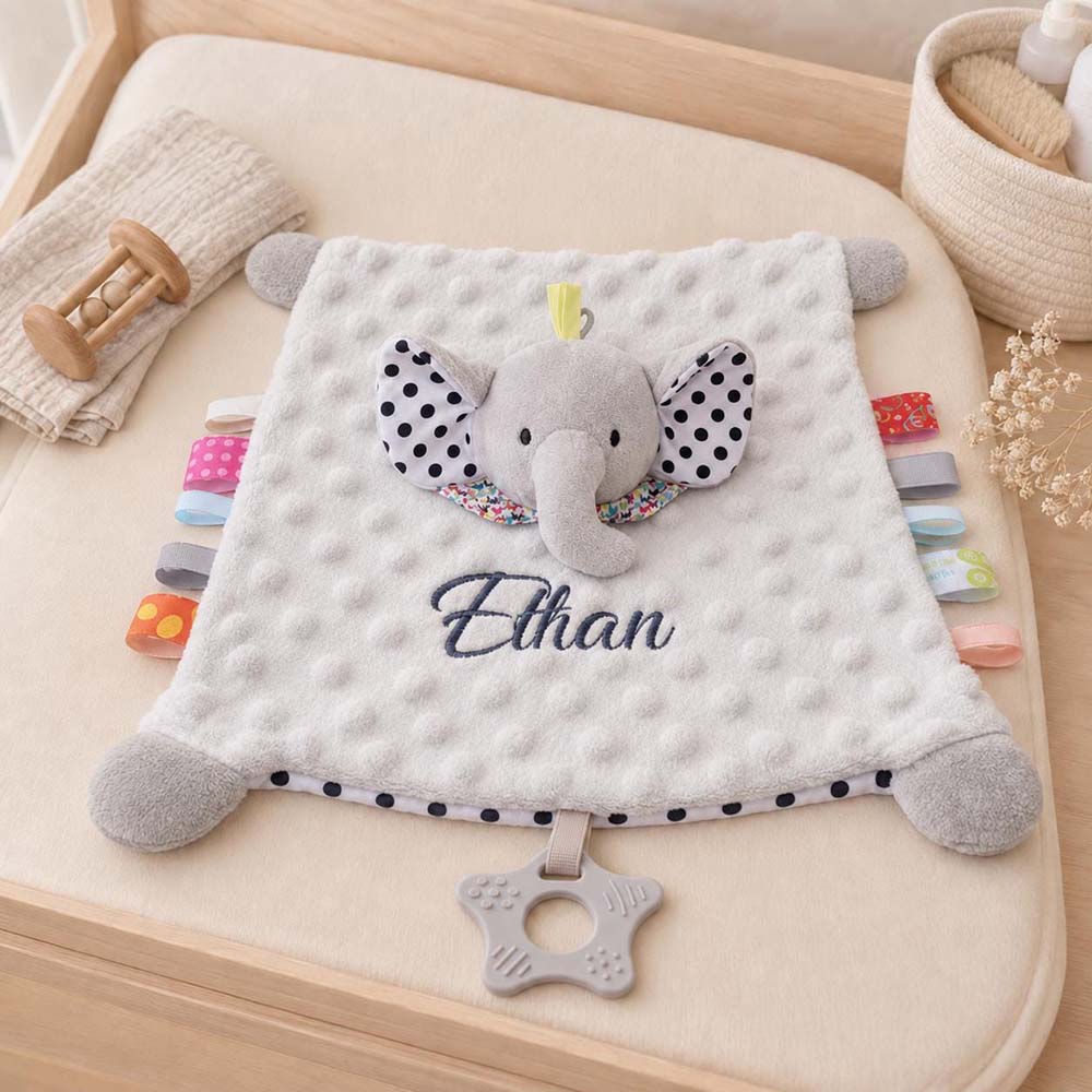 Personalized Embroidered Baby Minky Dot Animal Lovey Blanket | CWToy206