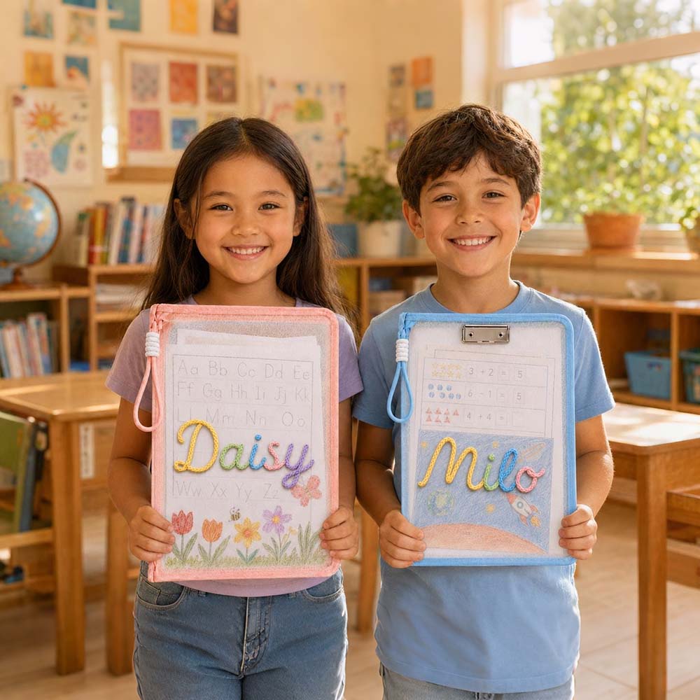 Personalized Hand Embroidered Homework Folder With Handle For Kids | CWToy207