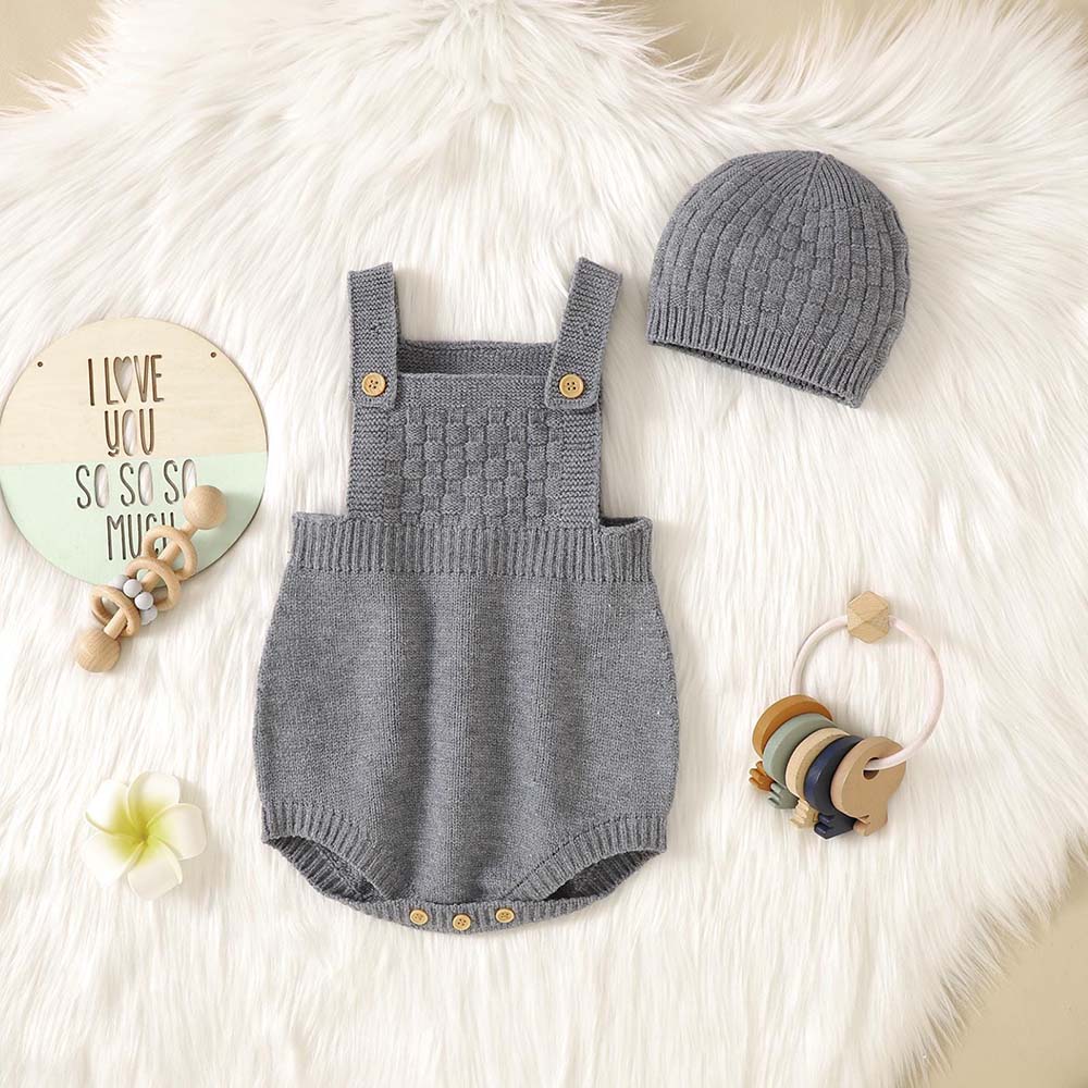 Personalized Embroidered Baby Knit Newborn Romper Set With Beanie | CWBaby538
