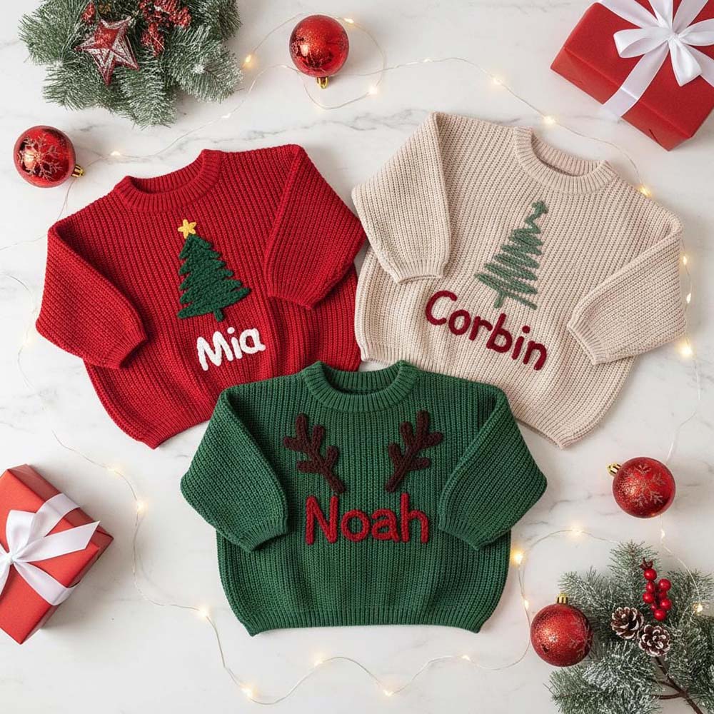 Personalized Hand Embroidered Christmas Knit Sweater | MCGift390