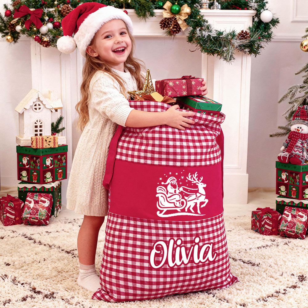 Personalized Christmas Custom Name Plaid Gift Bag | MCGift397