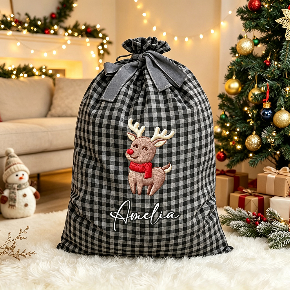 Personalized Plaid Christmas Cute Design Gift Bag | MCGift398