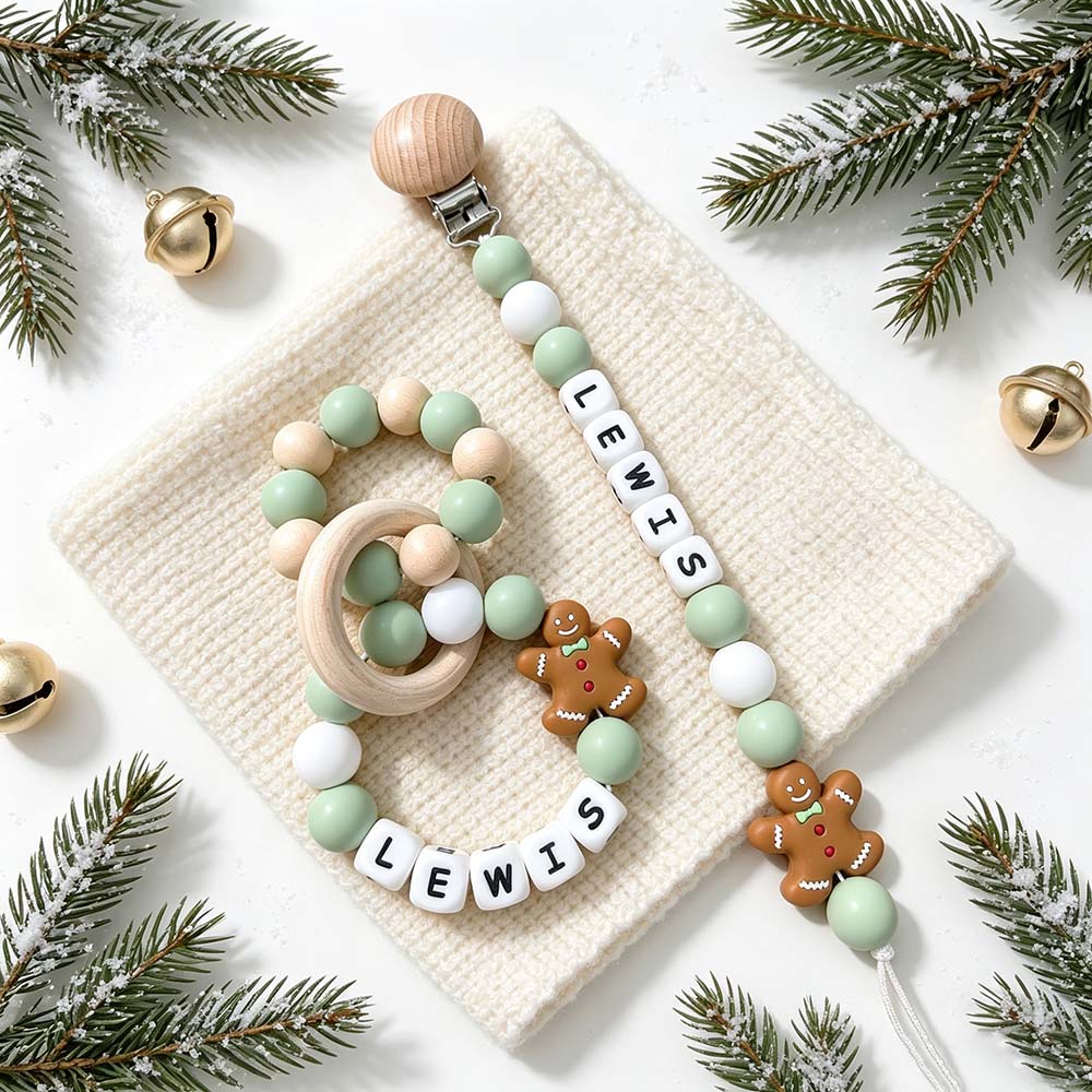 Personalized Christmas Baby Pacifier Clip & Rattle Ring | MCGift399