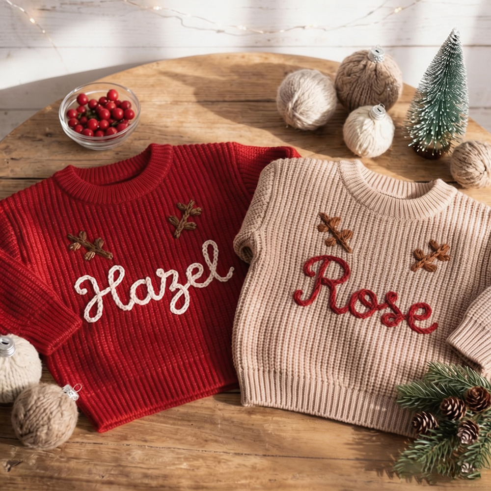 Personalized Hand Embroidered Christmas Knit Sweater | MCGift390