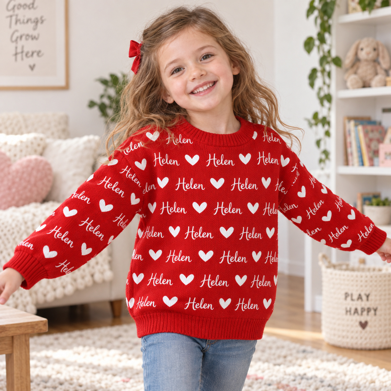Personalized Lovely Kids Name & Icon Colorful Knit Sweater | CWSweater02