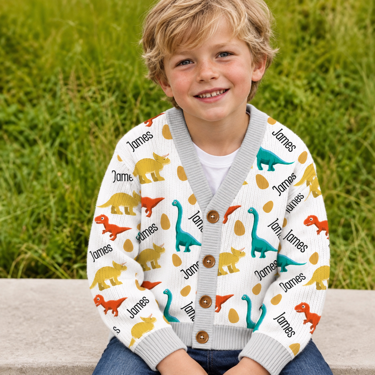 Personalized Lovely Kids Dinosaur Knit Sweater | CWSweater07