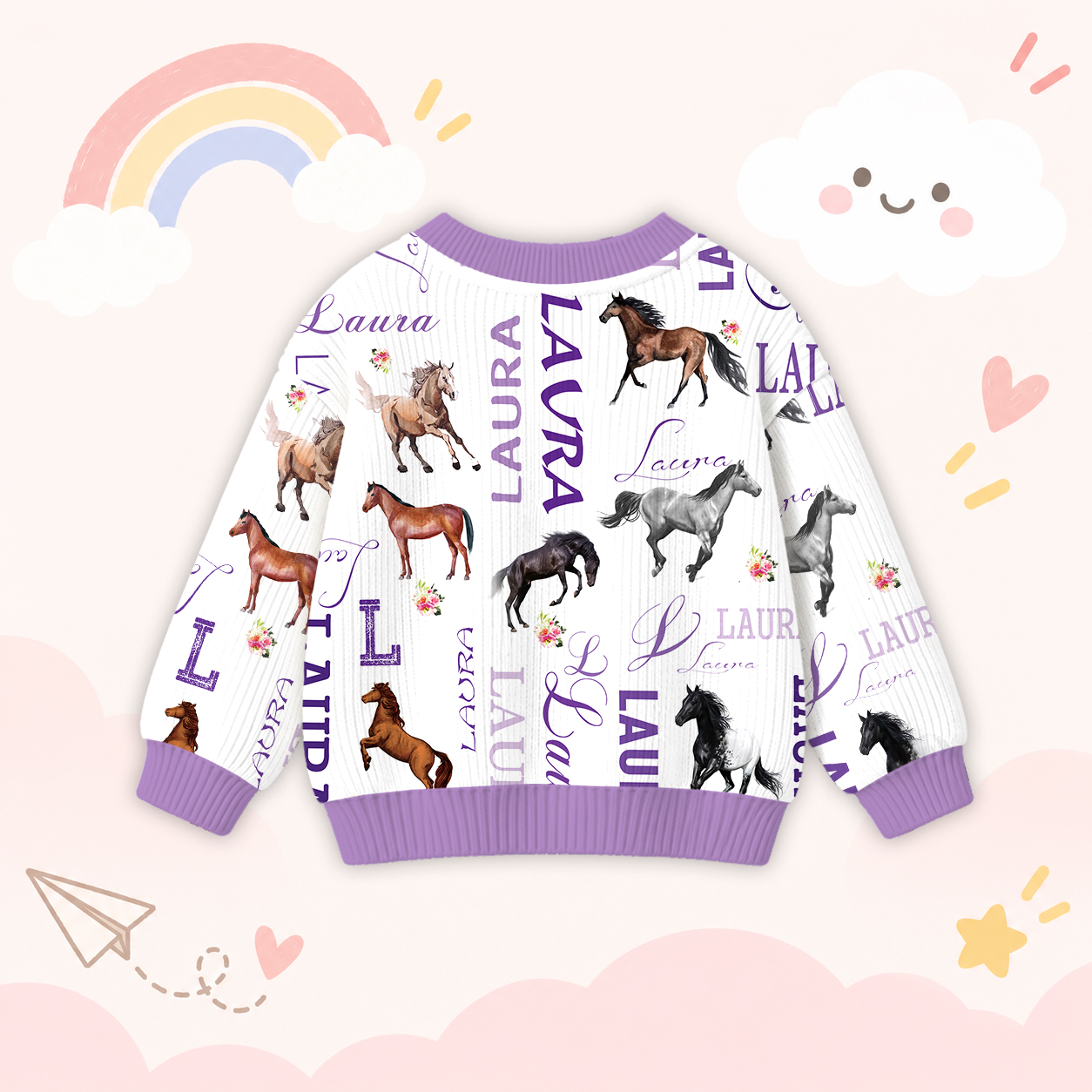 Personalized Lovely Kids Horse Knit Sweater | CWSweater08