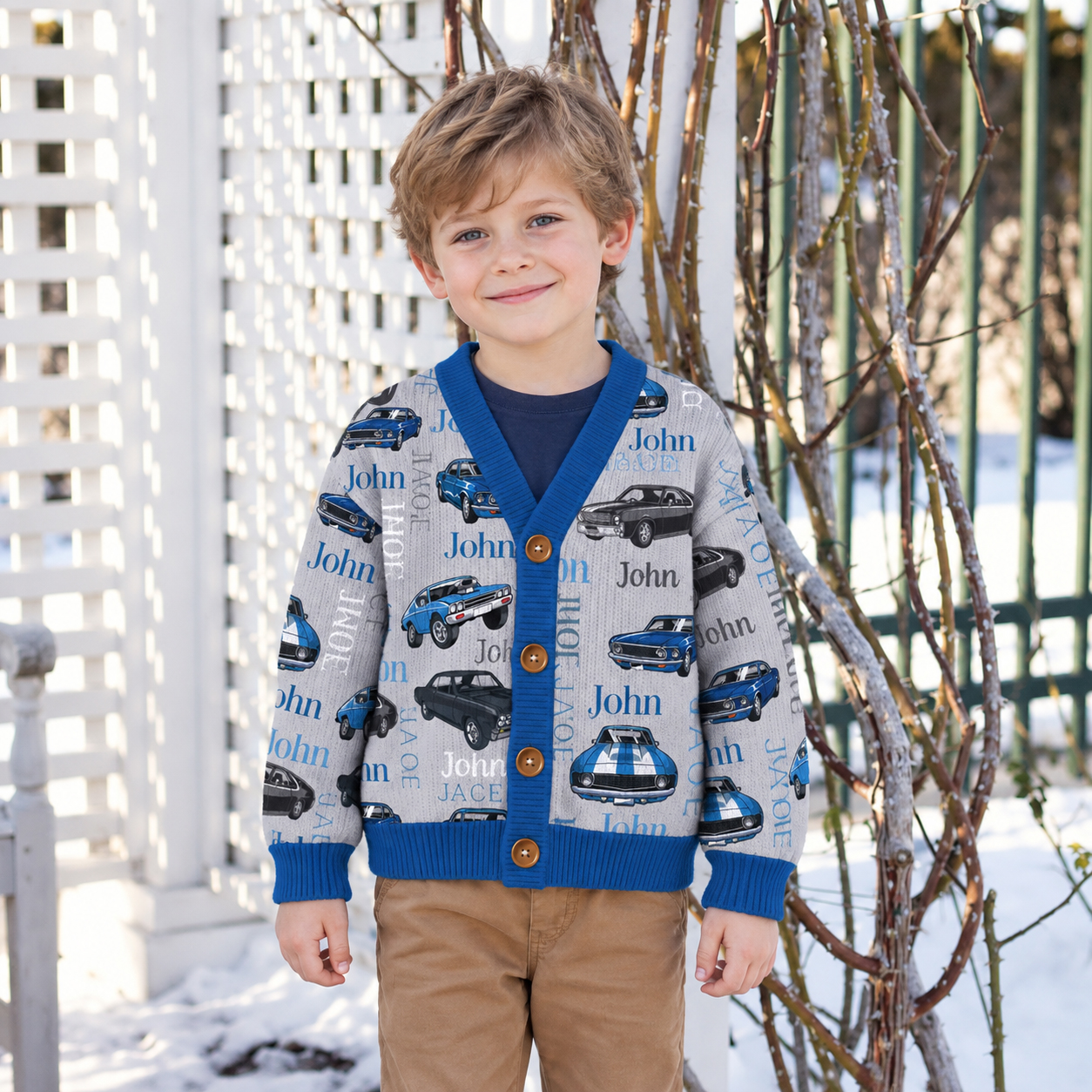Personalized Lovely Kids Vintage Car Knit Sweater | CWSweater09