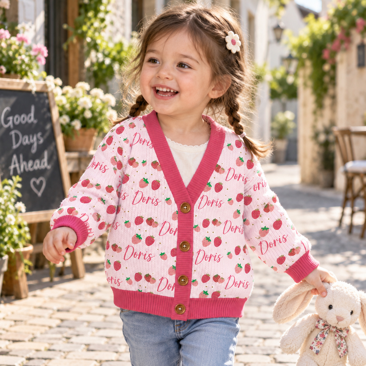 Personalized Lovely Kids Sweetheart Strawberry Knit Sweater | CWSweater10