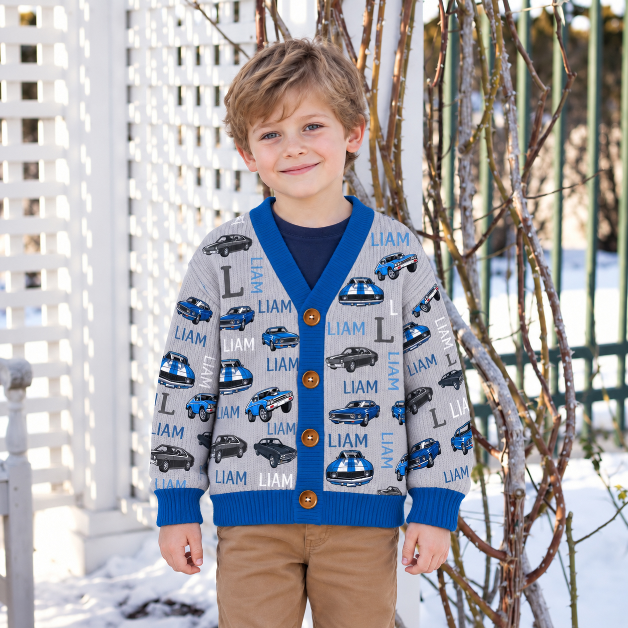 Personalized Lovely Kids Vintage Car Knit Sweater | CWSweater09