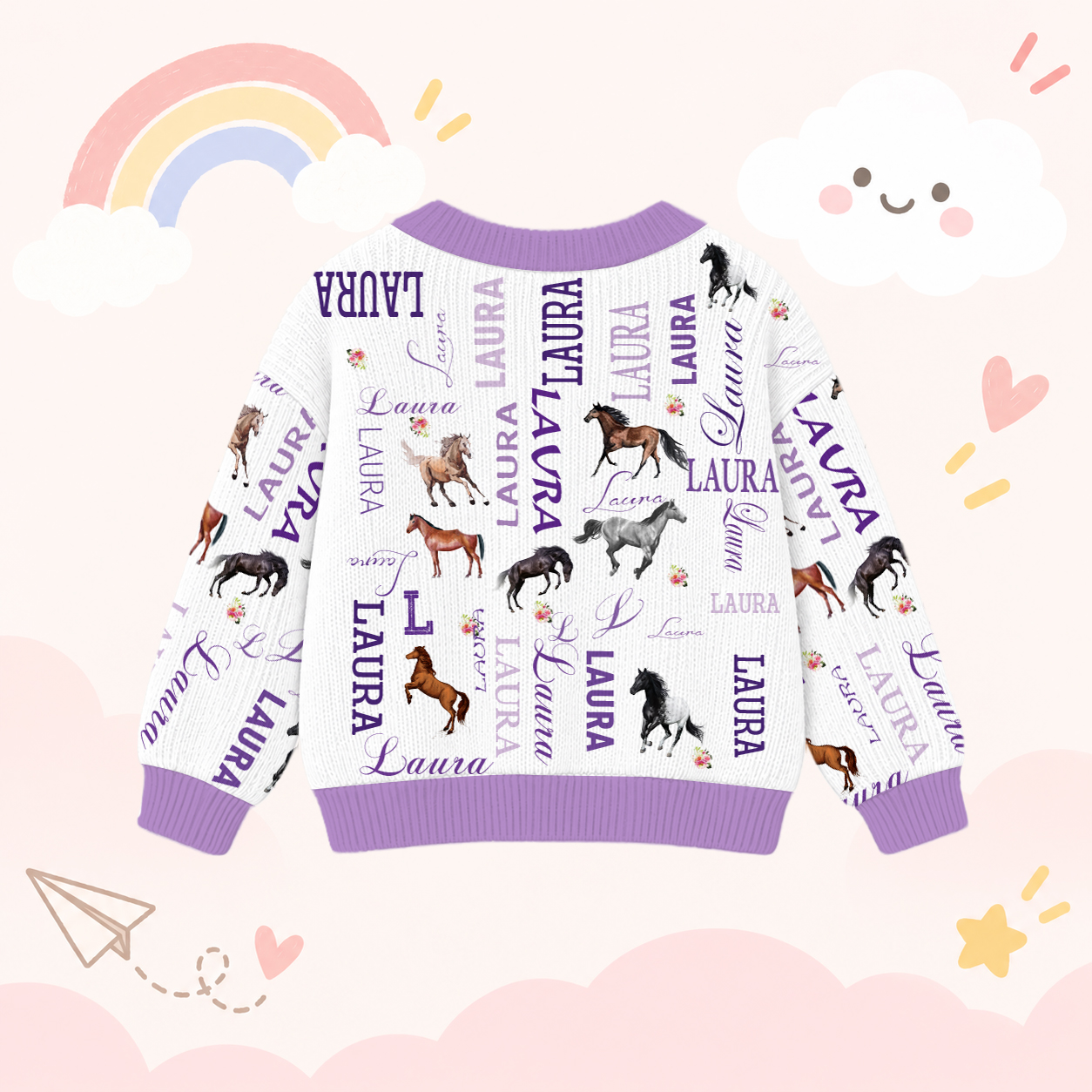 Personalized Lovely Kids Horse Knit Sweater | CWSweater08