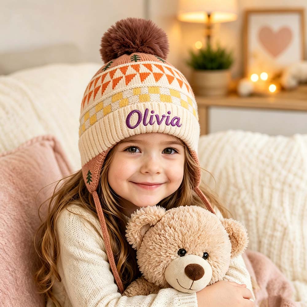 Personalized Embroidered Beanie Pom Pom Hat For Kids | HSKid98