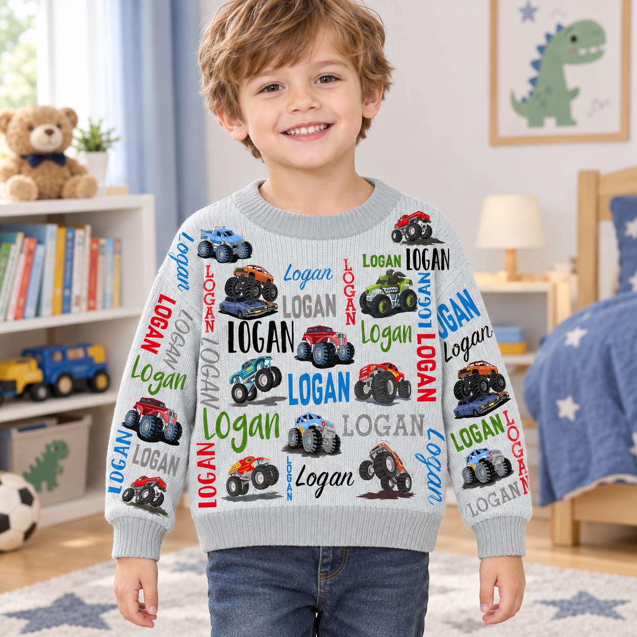 Personalized Lovely Kids Cool Cars Knit Sweater | CWSweater19