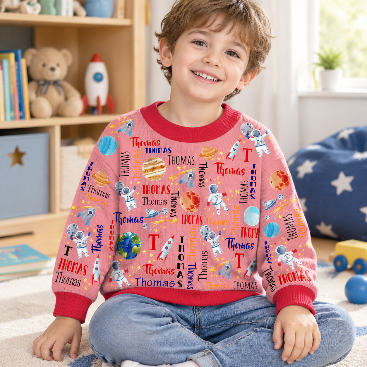 Personalized Lovely Kids Astronaut Knit Sweater | CWSweater21