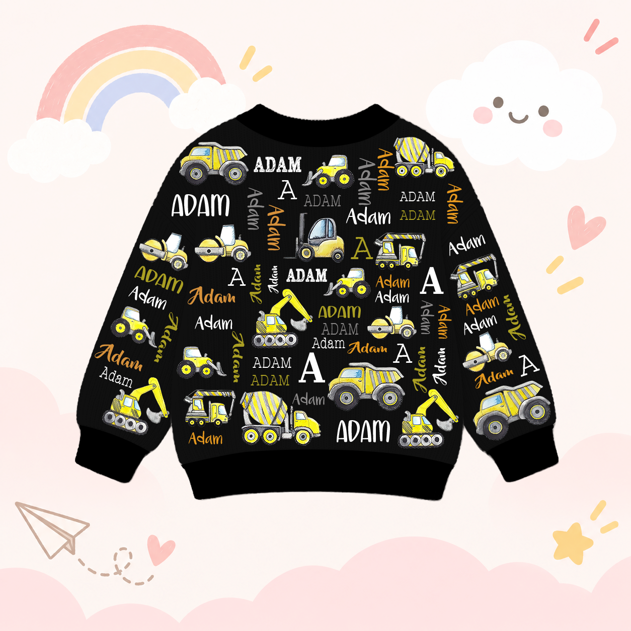 Personalized Lovely Kids Construction Vehicle Knit Sweater | CWSweater20