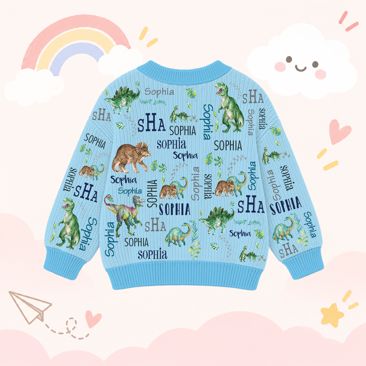Personalized Lovely Kids Dinosaur Knit Sweater | CWSweater22