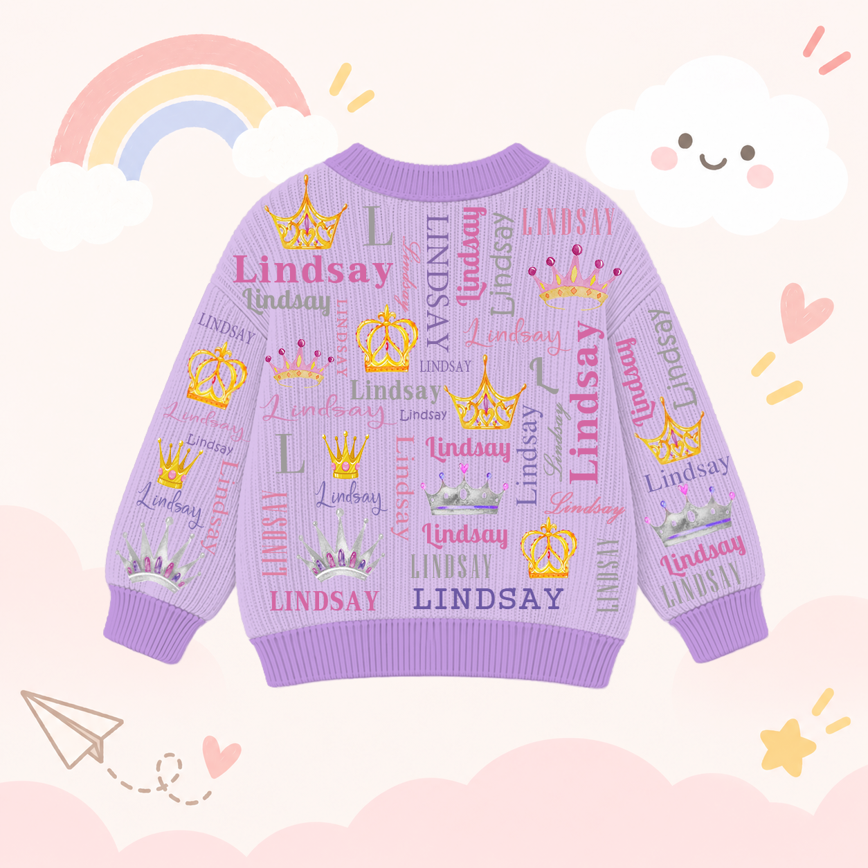 Personalized Lovely Kids Diamond Crown Knit Sweater | CWSweater23