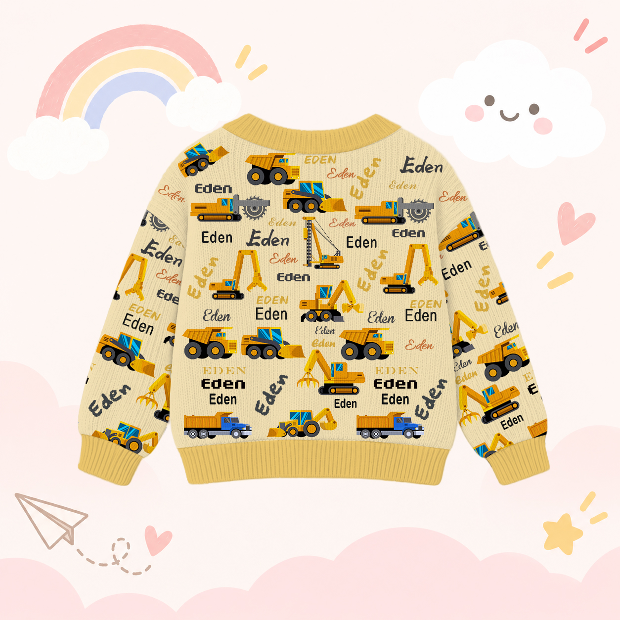 Personalized Lovely Kids Construction Vehicle Knit Sweater | CWSweater24