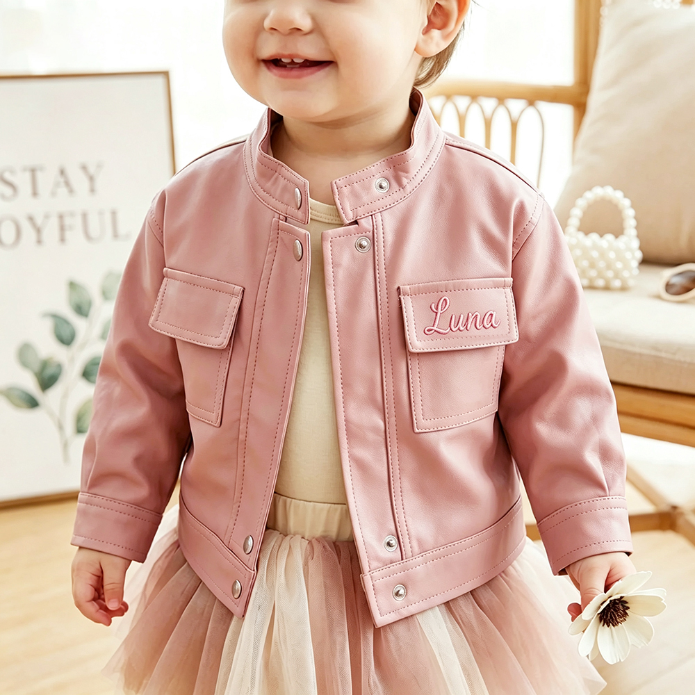 Personalized Embroidered Kids Leather Biker Jacket | CWBaby541