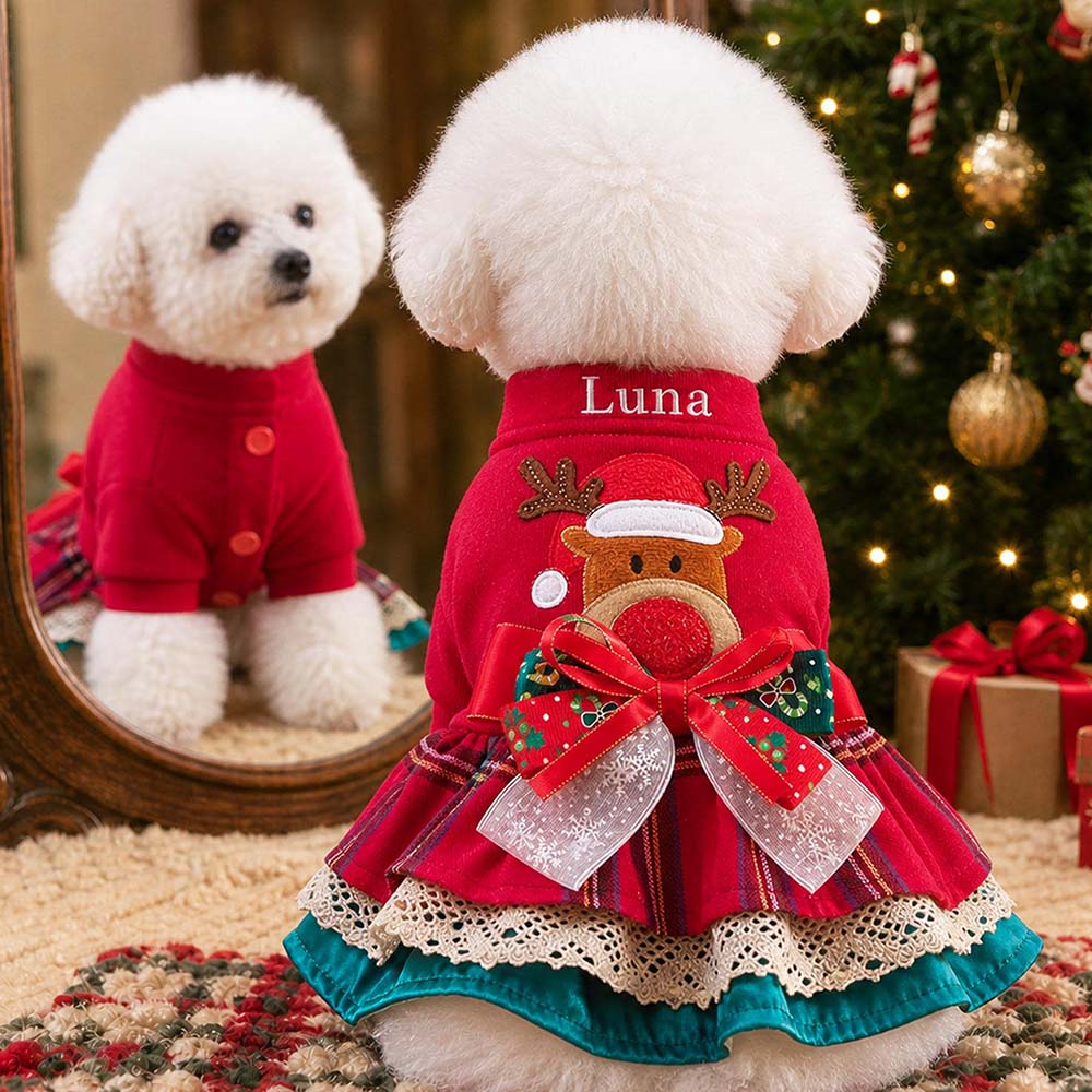 Personalized Embroidered Pets Christmas Reindeer Dress | MCGift428