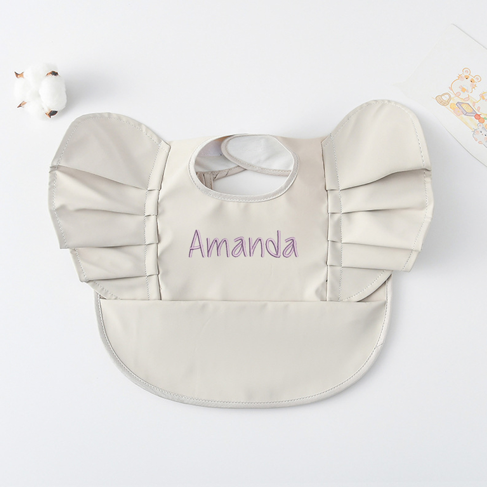 Personalised Embroidery Baby Ruffle Waterproof Color Bib  | CWBaby62