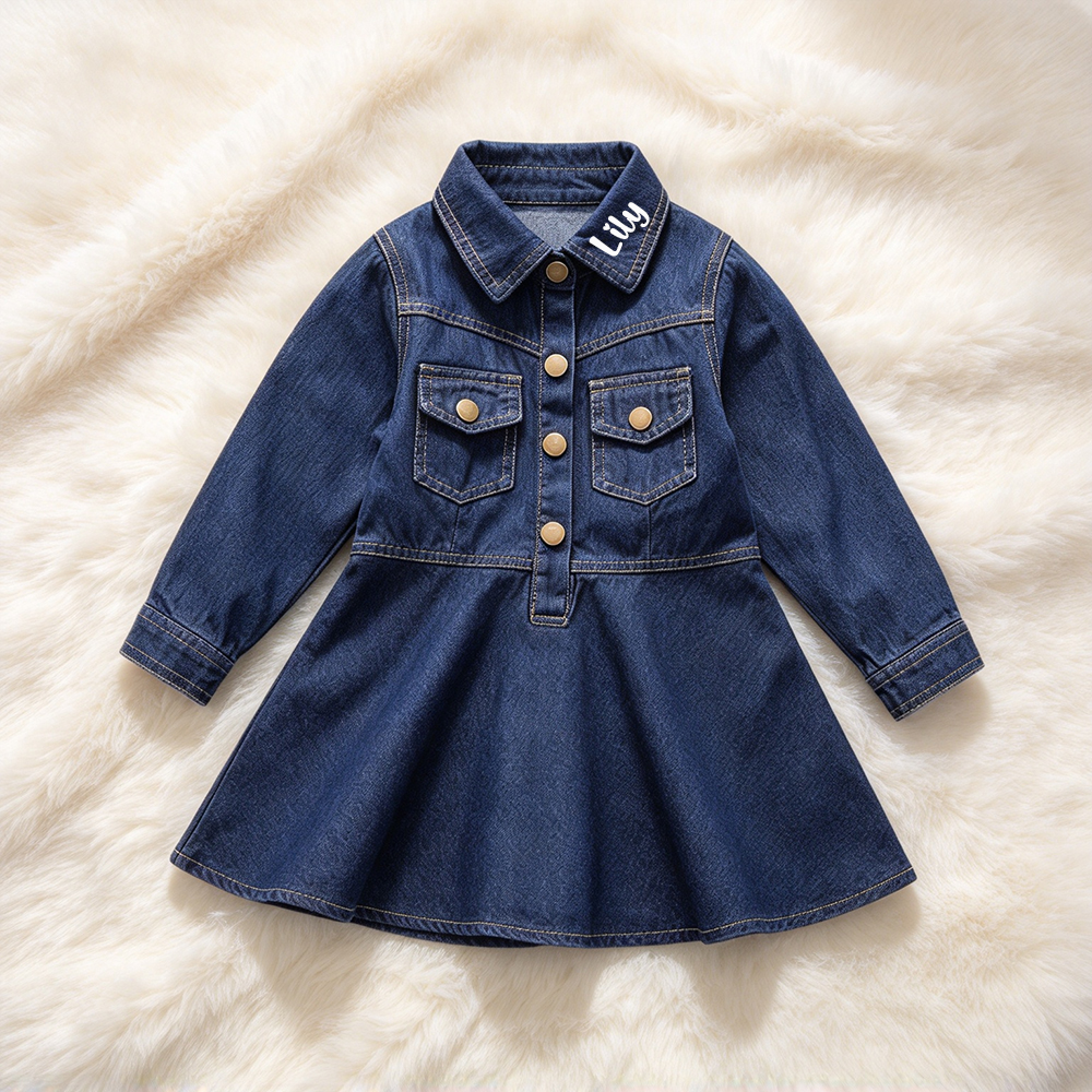 Personalized Long Sleeves Denim Dress For Girls | CWBaby542