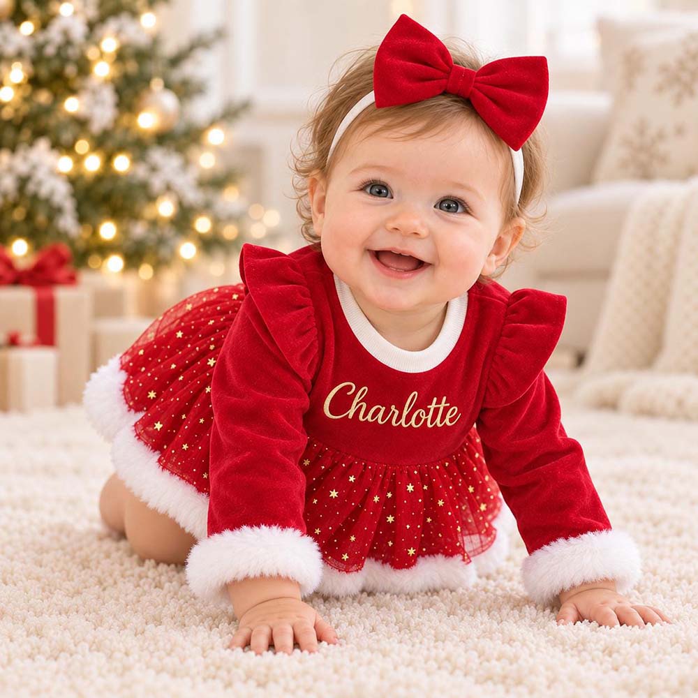 Personalized Embroidered Christmas Baby Dress Set | CWBaby546