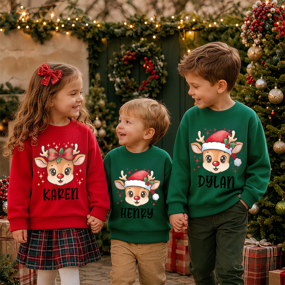 Personalized Christmas Kids Reindeer Sweatshirt | MCGift418